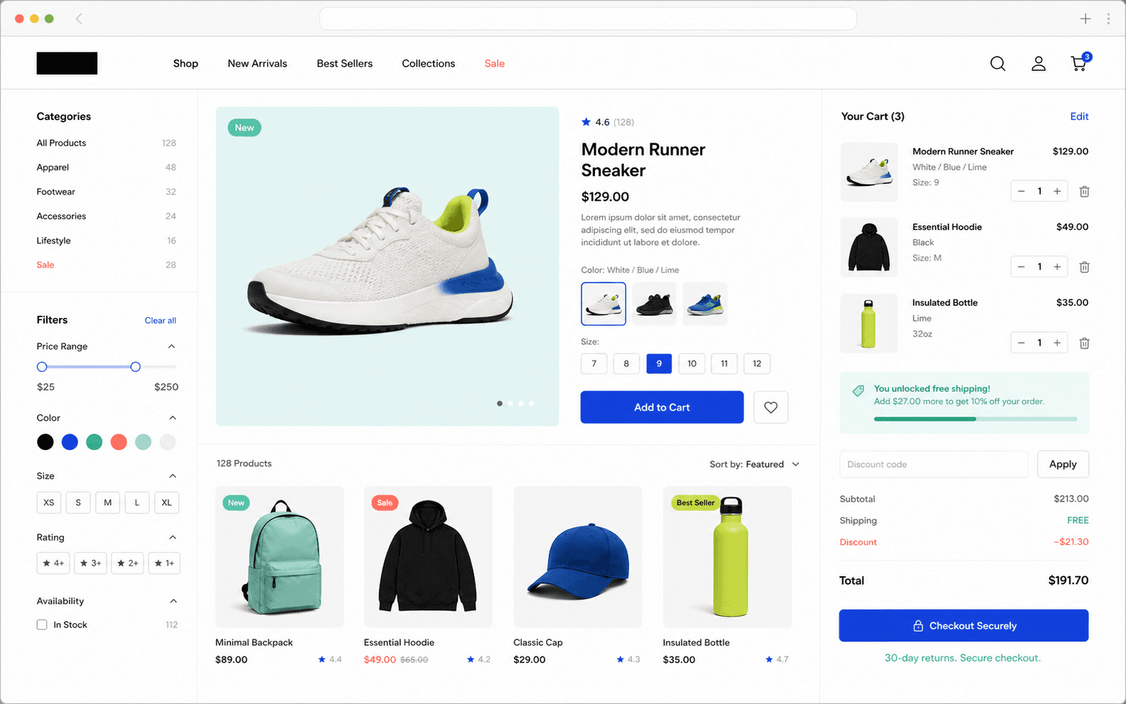 Representative ecommerce website screen